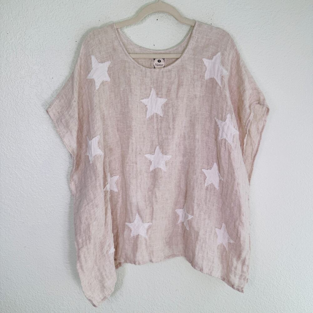 Namsar Top Womens One Size Linen Star Double Gauze Oatmeal Blouse Tunic Boho
